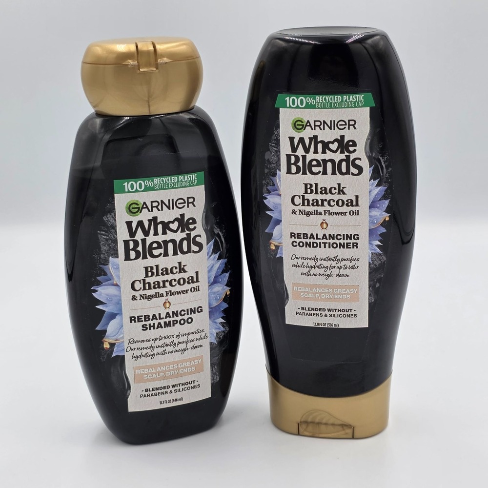 Garnier Whole Blends Black Charcoal Rebalancing Shampoo 11.7, Conditioner 12oz